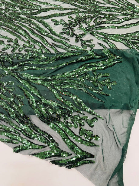 Vine/Root Sequin 4 Way Stretch Mesh Fabric - Vine/Root Sequin Pattern, 54" Width (1 Yard)