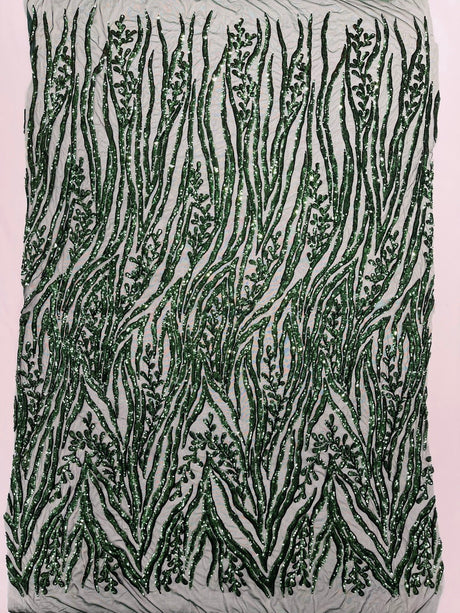 Vine/Root Sequin 4 Way Stretch Mesh Fabric - Vine/Root Sequin Pattern, 54" Width (1 Yard)