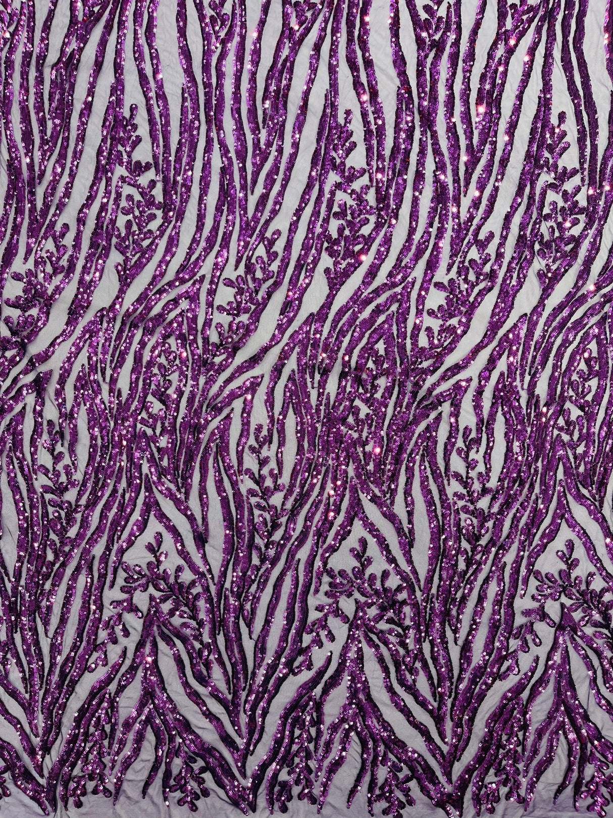 Vine/Root Sequin 4 Way Stretch Mesh Fabric - Vine/Root Sequin Pattern, 54" Width (1 Yard)