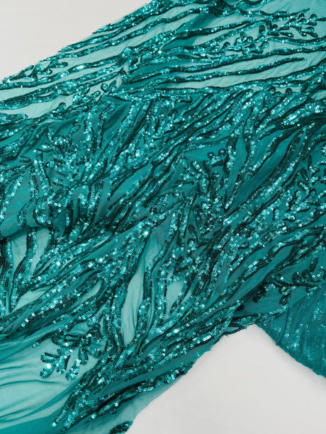 Vine/Root Sequin 4 Way Stretch Mesh Fabric - Vine/Root Sequin Pattern, 54" Width (1 Yard)