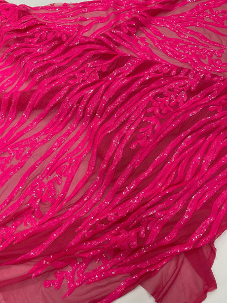 Vine/Root Sequin 4 Way Stretch Mesh Fabric - Vine/Root Sequin Pattern, 54" Width (1 Yard)
