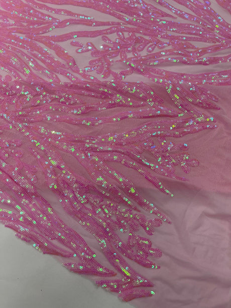 Vine/Root Sequin 4 Way Stretch Mesh Fabric - Vine/Root Sequin Pattern, 54" Width (1 Yard)