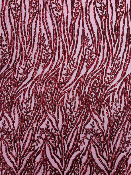 Vine/Root Sequin 4 Way Stretch Mesh Fabric - Vine/Root Sequin Pattern, 54" Width (1 Yard)
