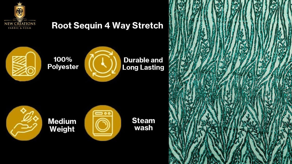 Vine/Root Sequin 4 Way Stretch Mesh Fabric - Vine/Root Sequin Pattern, 54" Width (1 Yard)