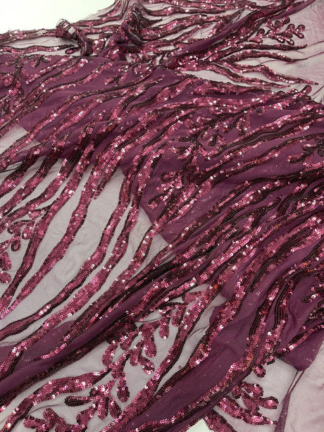 Vine/Root Sequin 4 Way Stretch Mesh Fabric - Vine/Root Sequin Pattern, 54" Width (1 Yard)