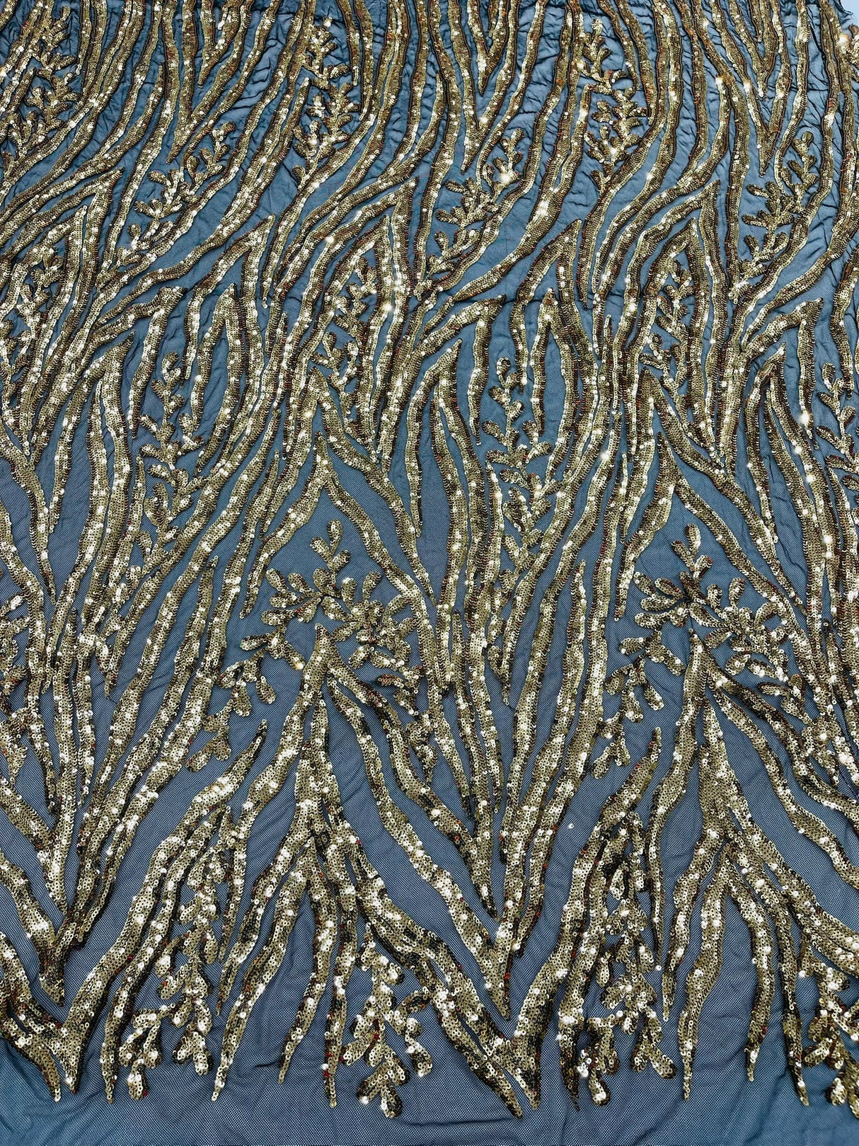 Vine/Root Sequin 4 Way Stretch Mesh Fabric - Vine/Root Sequin Pattern, 54" Width (1 Yard)