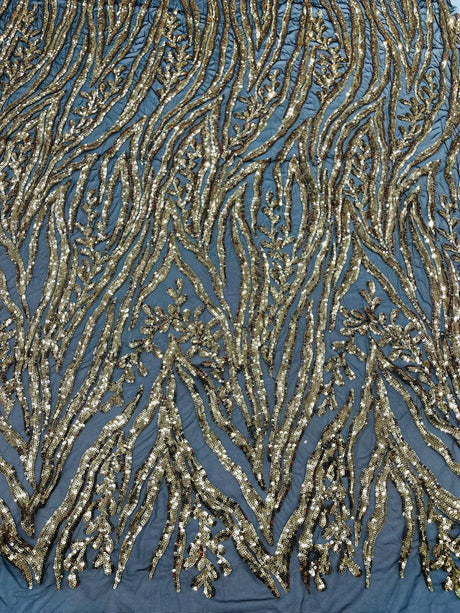 Vine/Root Sequin 4 Way Stretch Mesh Fabric - Vine/Root Sequin Pattern, 54" Width (1 Yard)