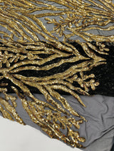Vine/Root Sequin 4 Way Stretch Mesh Fabric - Vine/Root Sequin Pattern, 54" Width (1 Yard)