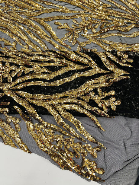 Vine/Root Sequin 4 Way Stretch Mesh Fabric - Vine/Root Sequin Pattern, 54" Width (1 Yard)