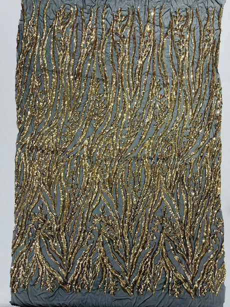 Vine/Root Sequin 4 Way Stretch Mesh Fabric - Vine/Root Sequin Pattern, 54" Width (1 Yard)