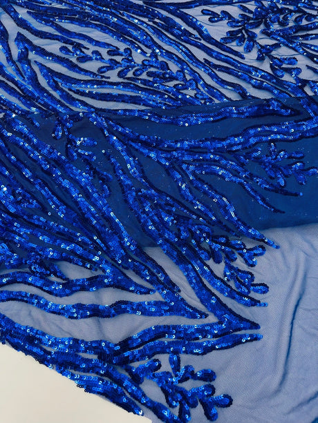 Vine/Root Sequin 4 Way Stretch Mesh Fabric - Vine/Root Sequin Pattern, 54" Width (1 Yard)