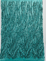 Vine/Root Sequin 4 Way Stretch Mesh Fabric - Vine/Root Sequin Pattern, 54" Width (1 Yard)