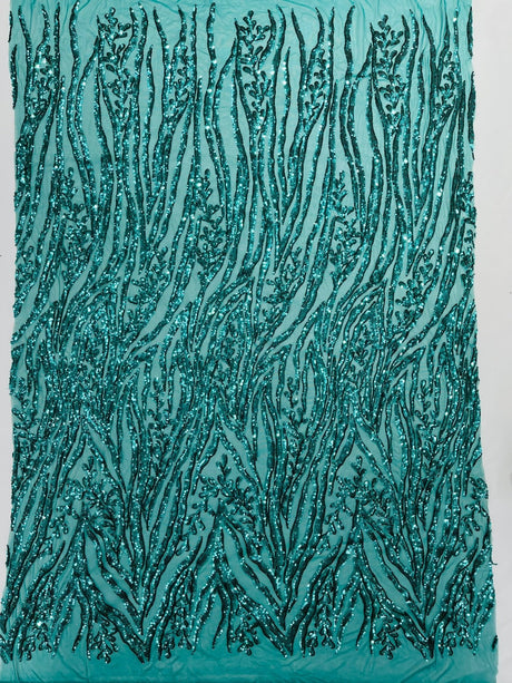 Vine/Root Sequin 4 Way Stretch Mesh Fabric - Vine/Root Sequin Pattern, 54" Width (1 Yard)
