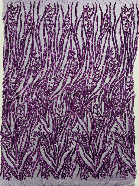Vine/Root Sequin 4 Way Stretch Mesh Fabric - Vine/Root Sequin Pattern, 54" Width (1 Yard)