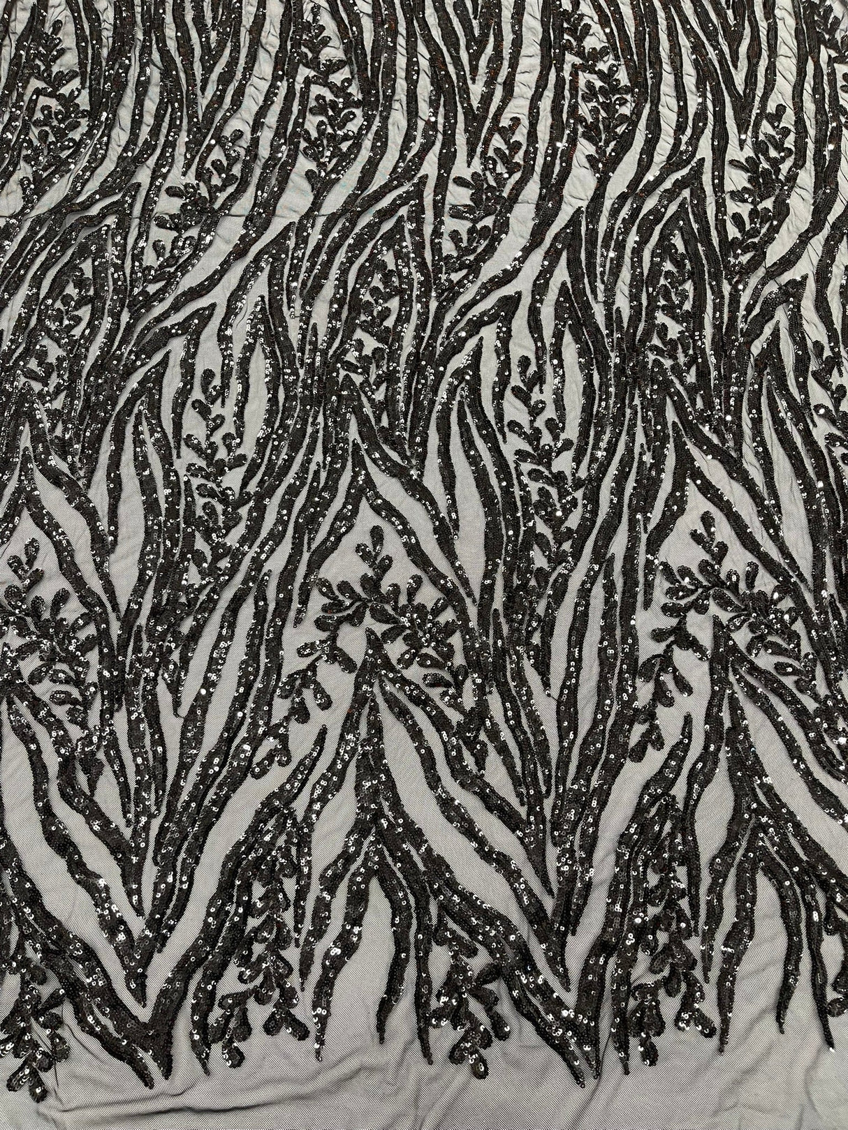 Vine/Root Sequin 4 Way Stretch Mesh Fabric - Vine/Root Sequin Pattern, 54" Width (1 Yard)