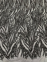 Vine/Root Sequin 4 Way Stretch Mesh Fabric - Vine/Root Sequin Pattern, 54" Width (1 Yard)
