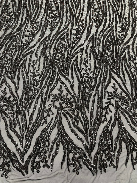 Vine/Root Sequin 4 Way Stretch Mesh Fabric - Vine/Root Sequin Pattern, 54" Width (1 Yard)