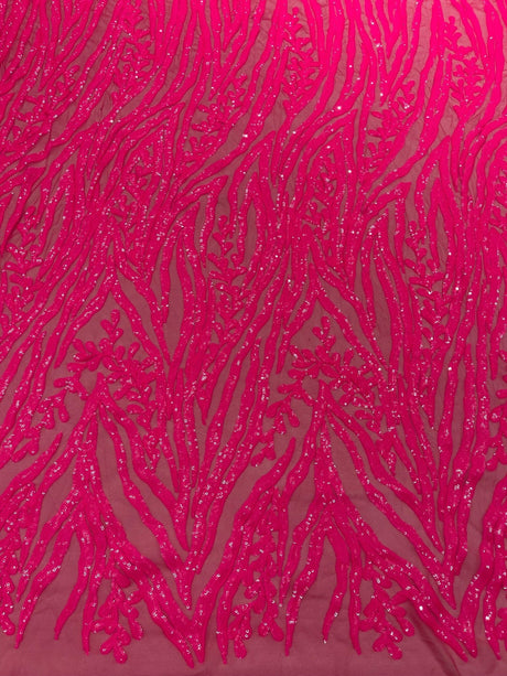 Vine/Root Sequin 4 Way Stretch Mesh Fabric - Vine/Root Sequin Pattern, 54" Width (1 Yard)