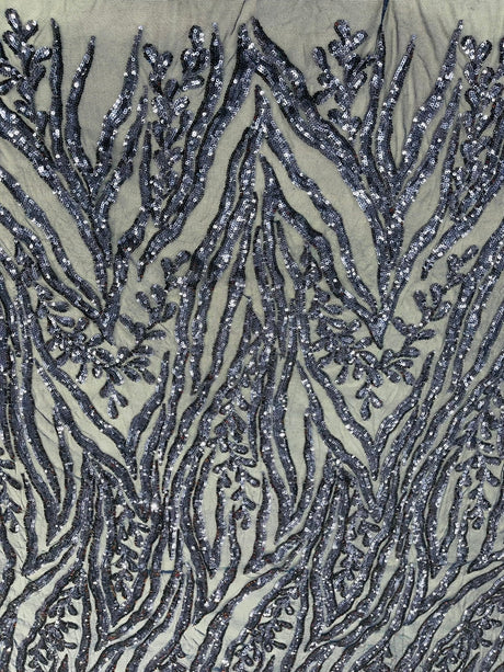 Vine/Root Sequin 4 Way Stretch Mesh Fabric - Vine/Root Sequin Pattern, 54" Width (1 Yard)