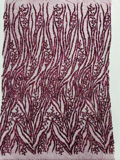 Vine/Root Sequin 4 Way Stretch Mesh Fabric - Vine/Root Sequin Pattern, 54" Width (1 Yard)