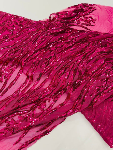 Vine/Root Sequin 4 Way Stretch Mesh Fabric - Vine/Root Sequin Pattern, 54" Width (1 Yard)