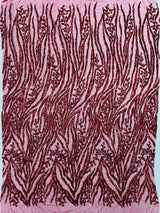 Vine/Root Sequin 4 Way Stretch Mesh Fabric - Vine/Root Sequin Pattern, 54" Width (1 Yard)