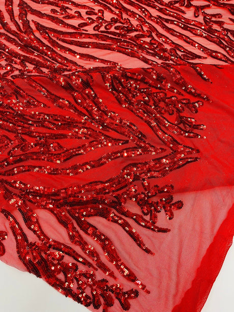 Vine/Root Sequin 4 Way Stretch Mesh Fabric - Vine/Root Sequin Pattern, 54" Width (1 Yard)