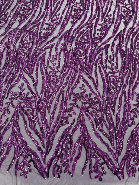 Vine/Root Sequin 4 Way Stretch Mesh Fabric - Vine/Root Sequin Pattern, 54" Width (1 Yard)