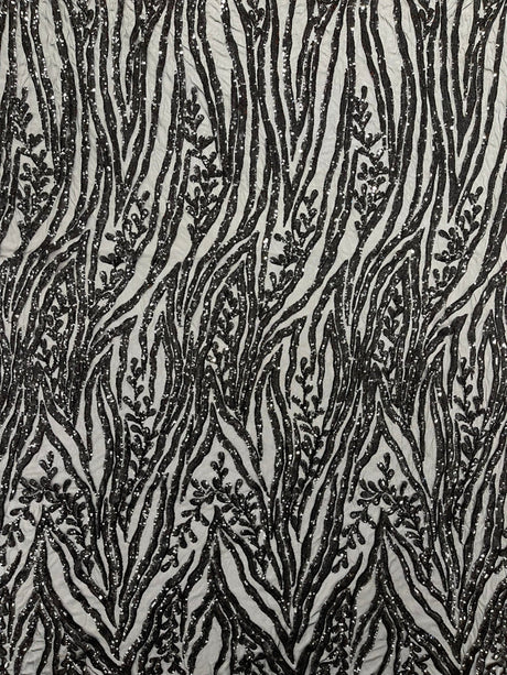 Vine/Root Sequin 4 Way Stretch Mesh Fabric - Vine/Root Sequin Pattern, 54" Width (1 Yard)