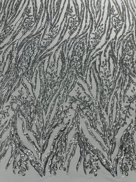 Vine/Root Sequin 4 Way Stretch Mesh Fabric - Vine/Root Sequin Pattern, 54" Width (1 Yard)