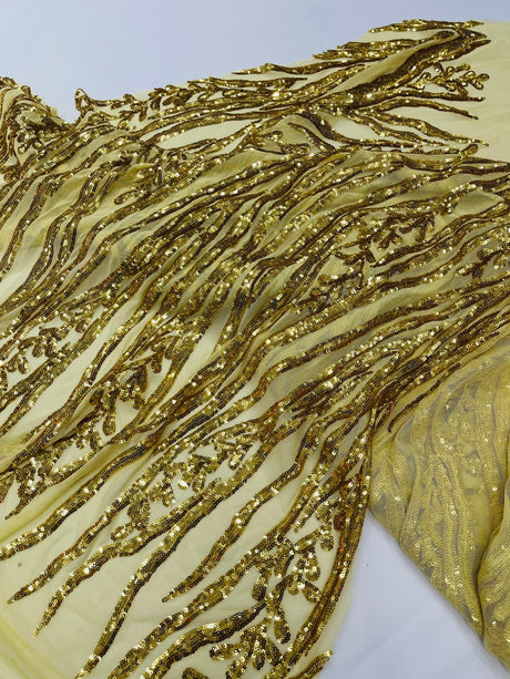 Vine/Root Sequin 4 Way Stretch Mesh Fabric - Vine/Root Sequin Pattern, 54" Width (1 Yard)