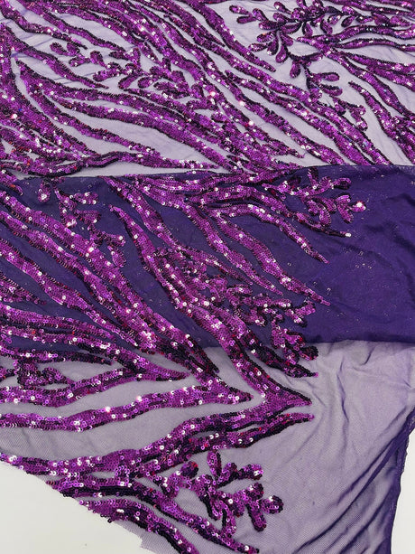 Vine/Root Sequin 4 Way Stretch Mesh Fabric - Vine/Root Sequin Pattern, 54" Width (1 Yard)