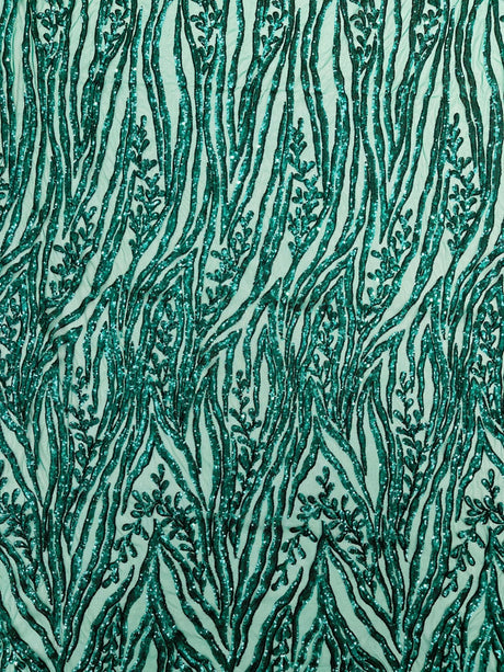 Vine/Root Sequin 4 Way Stretch Mesh Fabric - Vine/Root Sequin Pattern, 54" Width (1 Yard)