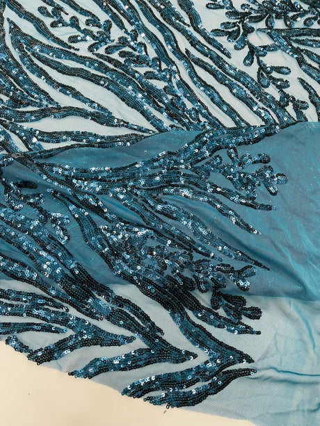 Vine/Root Sequin 4 Way Stretch Mesh Fabric - Vine/Root Sequin Pattern, 54" Width (1 Yard)