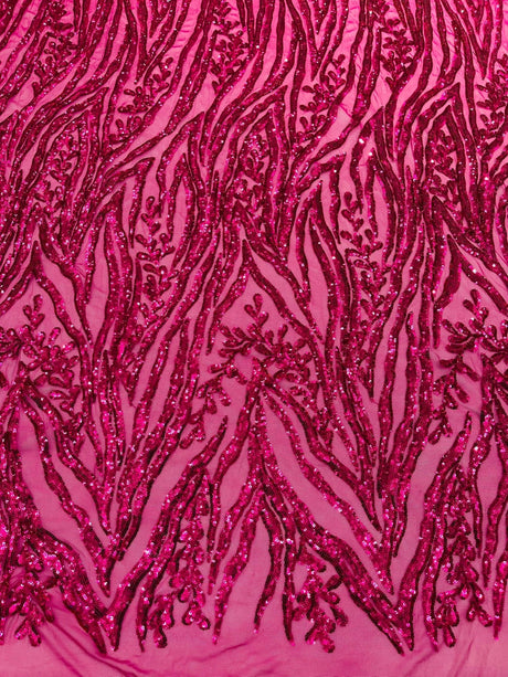 Vine/Root Sequin 4 Way Stretch Mesh Fabric - Vine/Root Sequin Pattern, 54" Width (1 Yard)