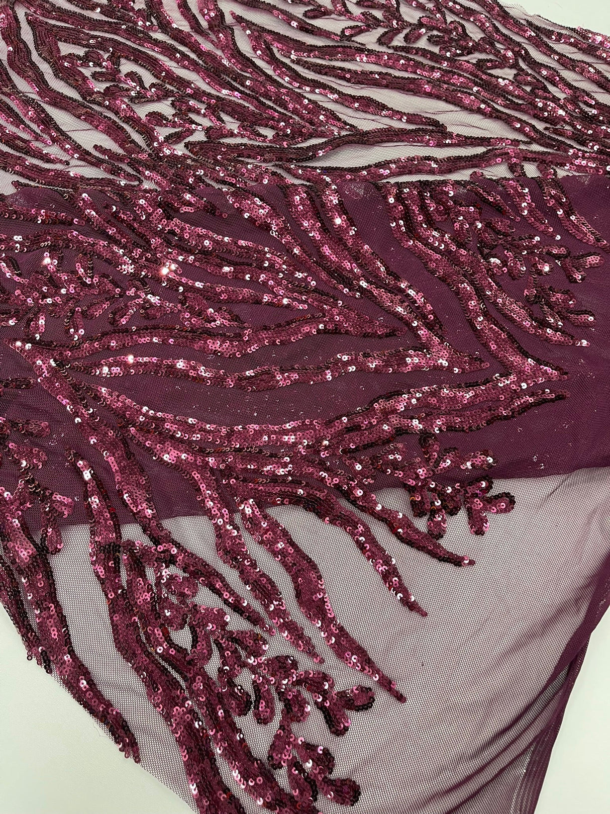 Vine/Root Sequin 4 Way Stretch Mesh Fabric - Vine/Root Sequin Pattern, 54" Width (1 Yard)