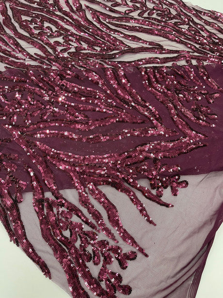 Vine/Root Sequin 4 Way Stretch Mesh Fabric - Vine/Root Sequin Pattern, 54" Width (1 Yard)