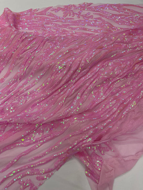 Vine/Root Sequin 4 Way Stretch Mesh Fabric - Vine/Root Sequin Pattern, 54" Width (1 Yard)