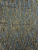 Vine/Root Sequin 4 Way Stretch Mesh Fabric - Vine/Root Sequin Pattern, 54" Width (1 Yard)