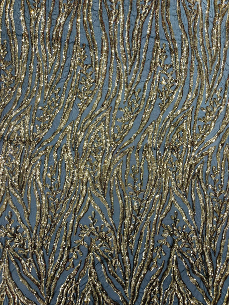 Vine/Root Sequin 4 Way Stretch Mesh Fabric - Vine/Root Sequin Pattern, 54" Width (1 Yard)
