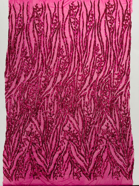 Vine/Root Sequin 4 Way Stretch Mesh Fabric - Vine/Root Sequin Pattern, 54" Width (1 Yard)