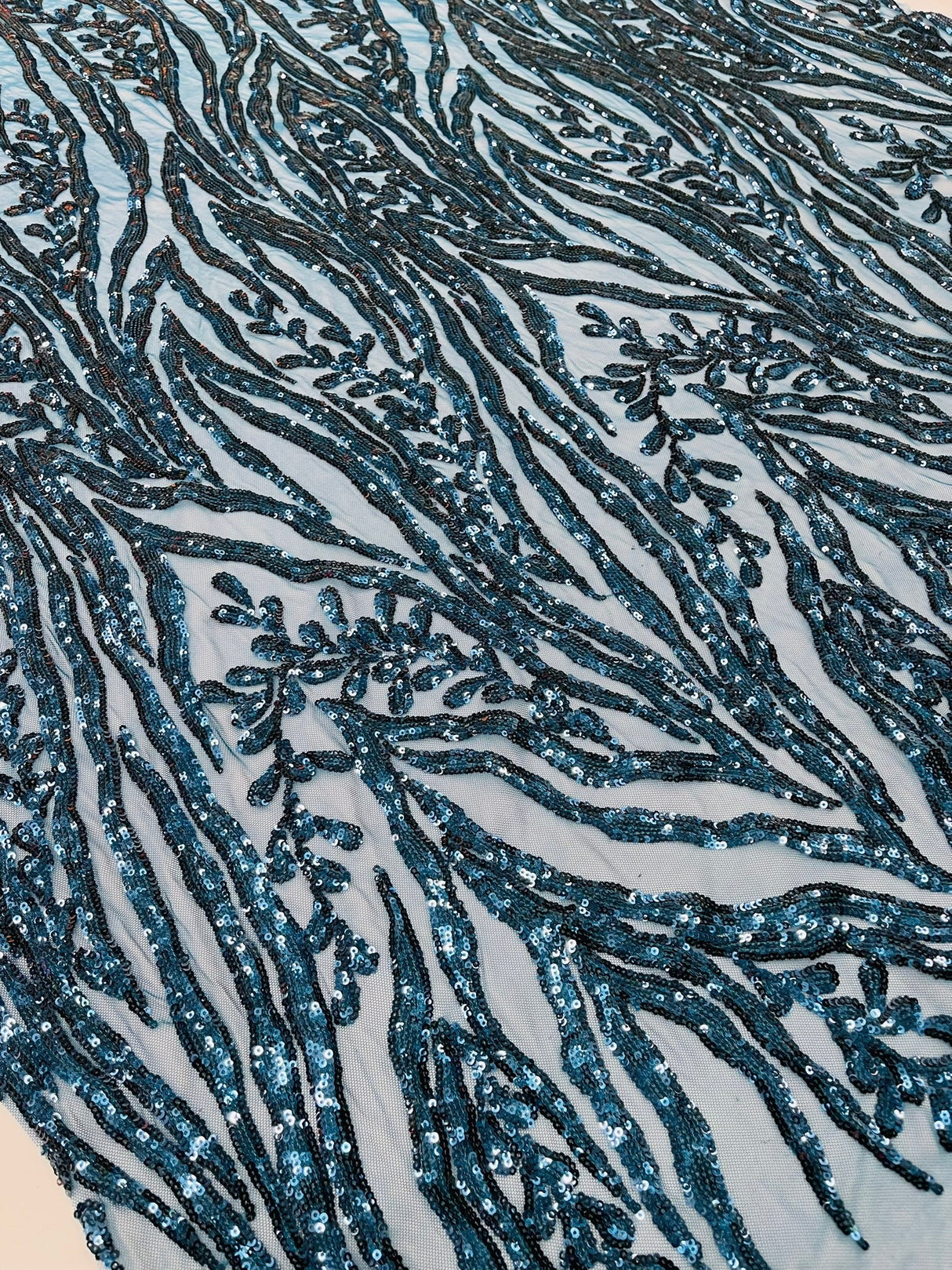 Vine/Root Sequin 4 Way Stretch Mesh Fabric - Vine/Root Sequin Pattern, 54" Width (1 Yard)