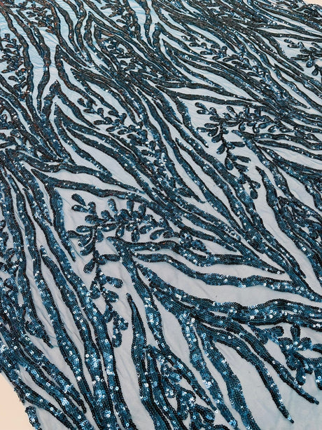 Vine/Root Sequin 4 Way Stretch Mesh Fabric - Vine/Root Sequin Pattern, 54" Width (1 Yard)