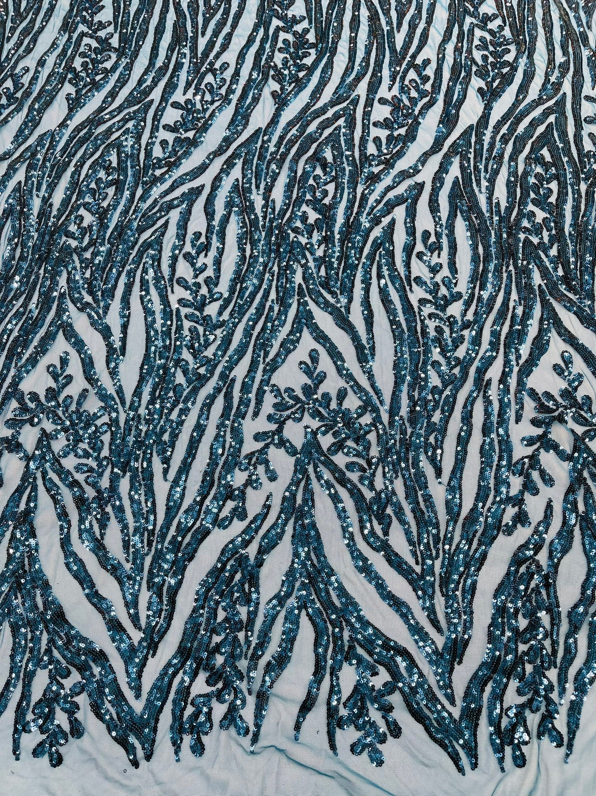 Vine/Root Sequin 4 Way Stretch Mesh Fabric - Vine/Root Sequin Pattern, 54" Width (1 Yard)