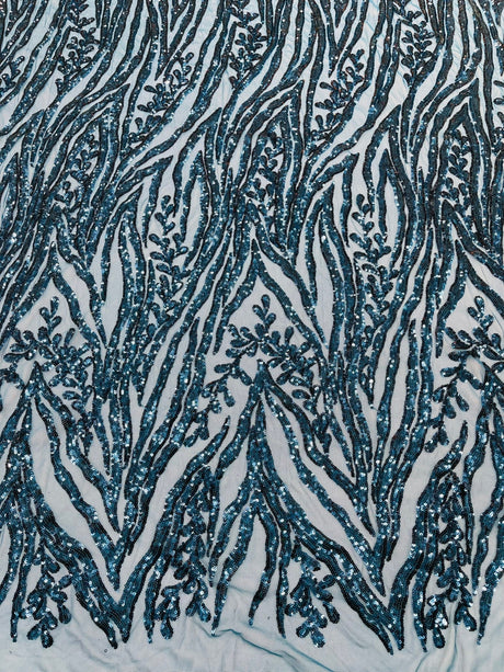 Vine/Root Sequin 4 Way Stretch Mesh Fabric - Vine/Root Sequin Pattern, 54" Width (1 Yard)