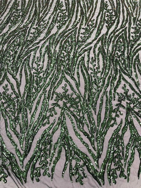 Vine/Root Sequin 4 Way Stretch Mesh Fabric - Vine/Root Sequin Pattern, 54" Width (1 Yard)