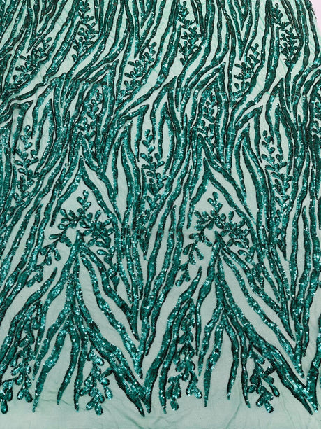 Vine/Root Sequin 4 Way Stretch Mesh Fabric - Vine/Root Sequin Pattern, 54" Width (1 Yard)