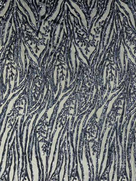 Vine/Root Sequin 4 Way Stretch Mesh Fabric - Vine/Root Sequin Pattern, 54" Width (1 Yard)