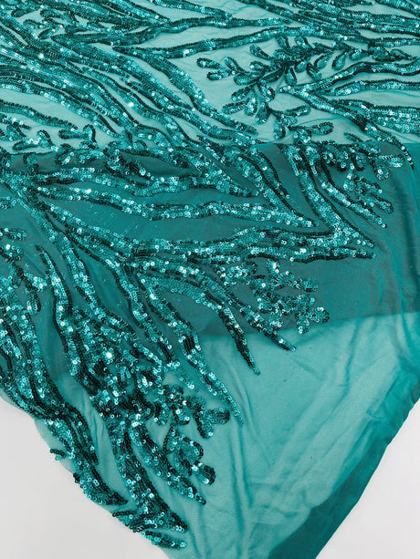 Vine/Root Sequin 4 Way Stretch Mesh Fabric - Vine/Root Sequin Pattern, 54" Width (1 Yard)