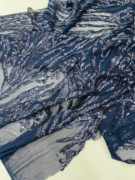 Vine/Root Sequin 4 Way Stretch Mesh Fabric - Vine/Root Sequin Pattern, 54" Width (1 Yard)
